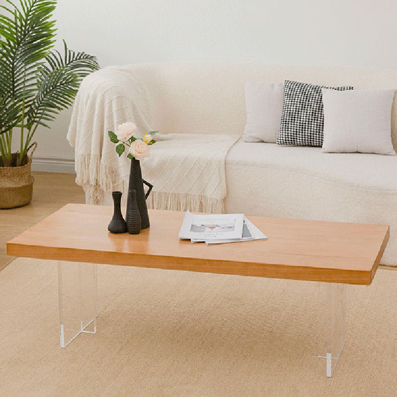 Table basse rectangulaire scandinave en bois, pieds en acrylique de 15,7 pouces de hauteur, table de cocktail