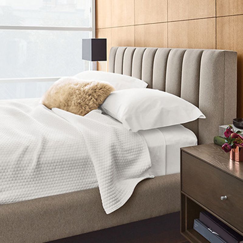 84.65 inch Wide Contemporary Bed Frame Solid Wood Bed with Upholstered Headboard