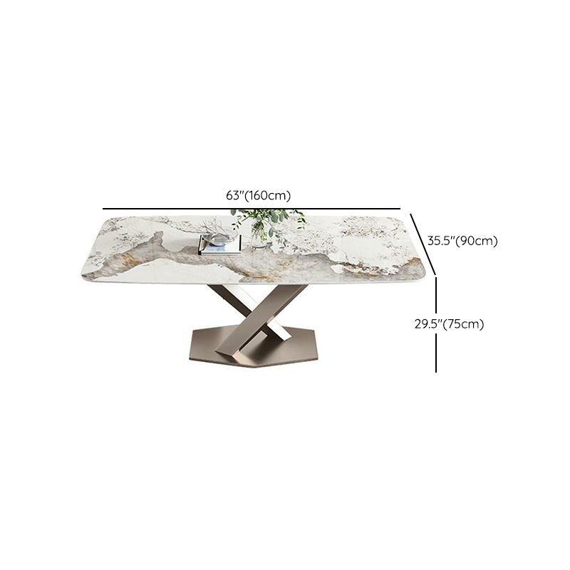 Glam Rectangle Table Sintered Stone Dining Table with Metal Legs