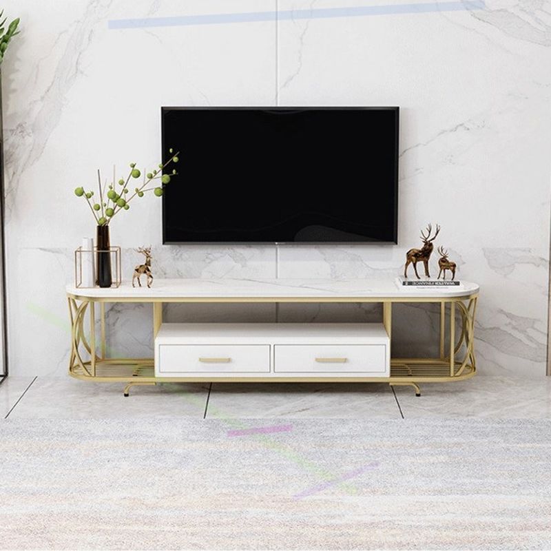Glam Stone Meuble TV avec étagères ouvertes et console avec tiroirs