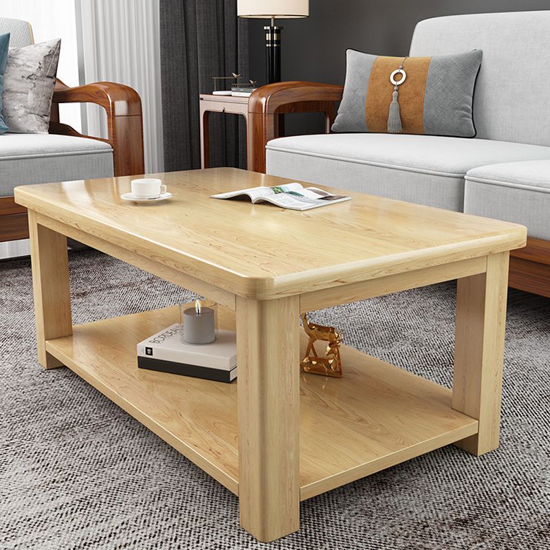 Contemporary Solid Wood Coffee Table Rectangle 4 Legs Coffee Cocktail Table Clearhalo 'Coffee & Accent Tables' 'Coffee Tables' 'coffee_tables' 'furn' 'furn_coffee_tables' 'Furniture' 'Living Room Furniture' 1200x1200_faa47131-6361-4722-a767-6afe199a4b3f