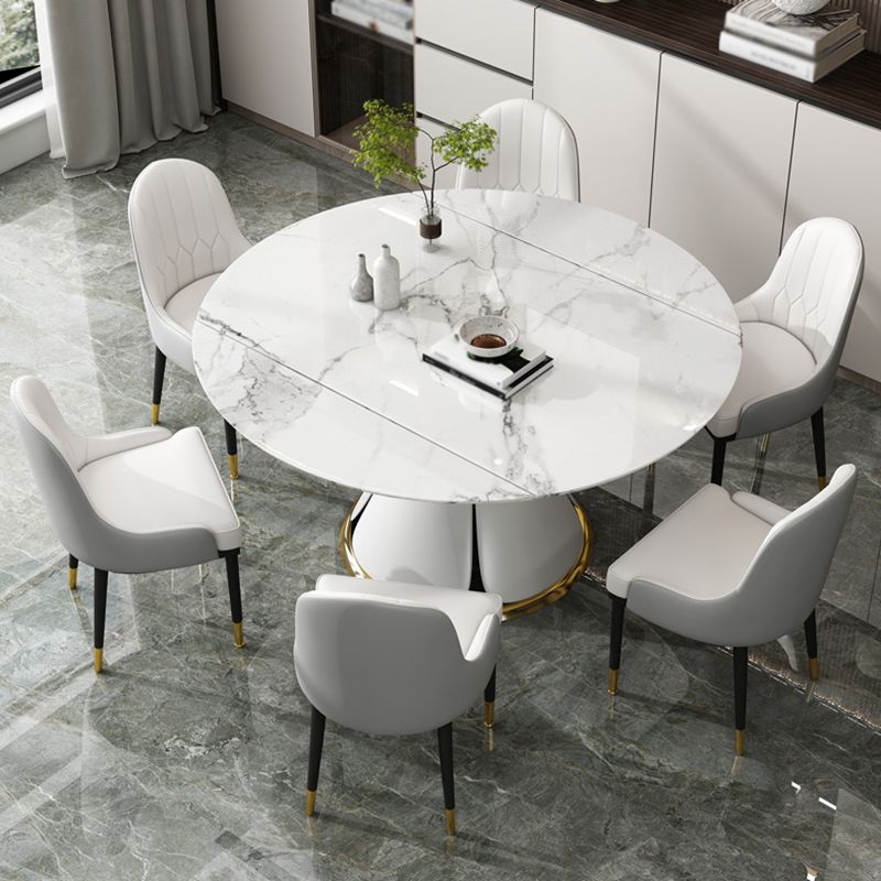 Contemporary Round Dining Table Sintered Stone Table with White Pedestal Base,53.1"L x 53.1"W x 30"H Clearhalo ' dining_table' 'Dining Tables & Seating' 'Dining Tables' 'furn' 'furn_dining_table' 'Furniture' 'furniture_dining_table' 'Kitchen & Dining Furniture' 'kitchen&dining_furn' 'kitchen' 'kitchen_dining_table' 1200x1200_faa824b4-8322-4ff7-af01-afbf93c92ada
