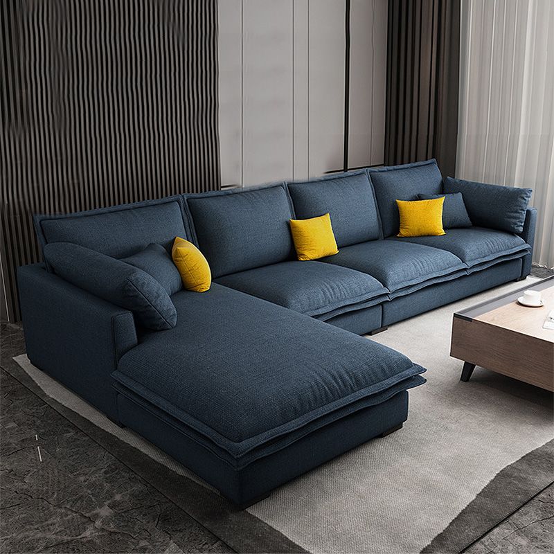 127.95" L Contemporary Sectional Blue Square Arm Sectional for Living Room