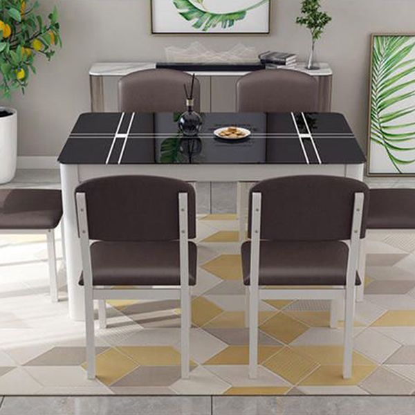 Tavolo da pranzo in vetro nero rettangolo contemporaneo con 4 piede in acciaio