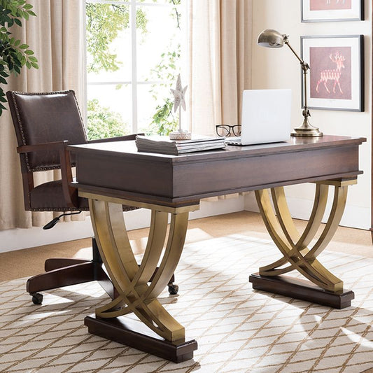 Brown 3-drawer Executive Desk Rectangular with Wooden Legs Office Desk Clearhalo 'furn' 'furn_office_desk' 'Furniture' 'Office Desks' 'Office Furniture' 'office_desk' 1200x1200_faac5a7c-28a5-4503-91a4-871c63735f5f