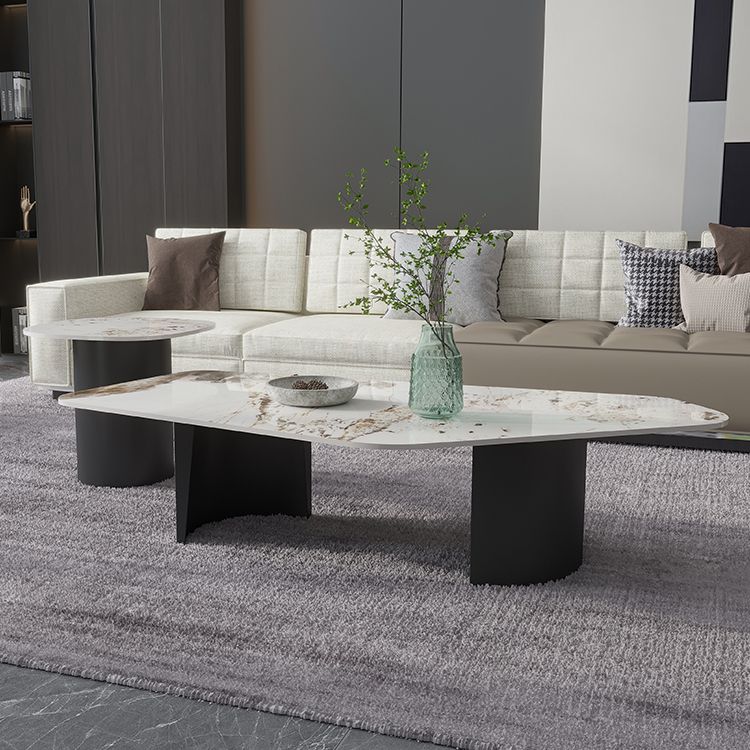 Irregular Slate Top Coffee Table with 2 Legs Modern 2-Piece Cocktail Table Set