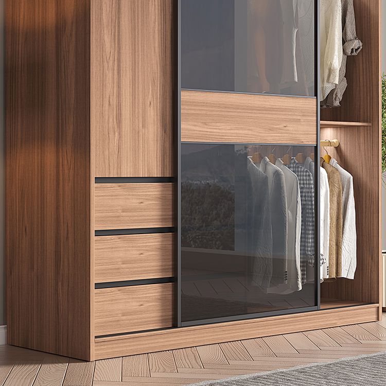 Glass and Wood Wardrobe Cabinet Brown Wardrobe Armoire with Garment Rod Clearhalo 'Armoires & Wardrobes' 'armoires_wardrobes' 'Bedroom Furniture' 'furn' 'furn_armoires_wardrobes' 'Furniture' 1200x1200_faaf453f-490a-4dfd-80a4-46a2ce194493
