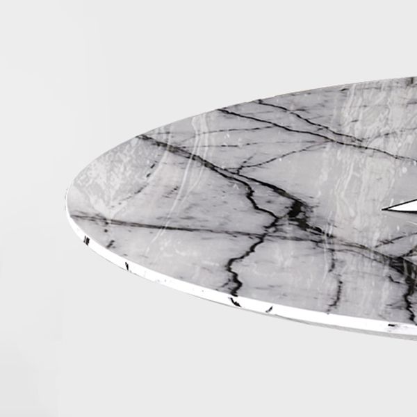 Contemporary Gray Marble Round Dining Table with Wooden Pedestal