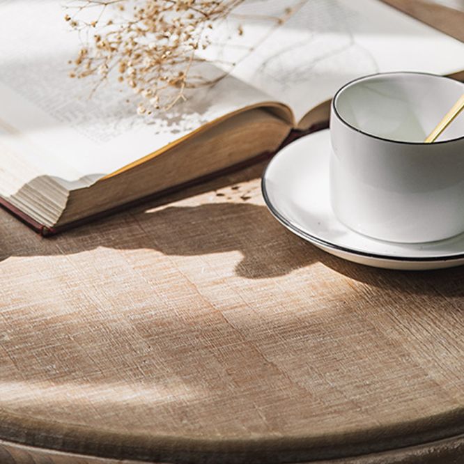 Wood Round Top Side Table Metal Base End Table - Distressed Surface Treatment