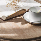 Wood Round Top Side Table Metal Base End Table - Distressed Surface Treatment