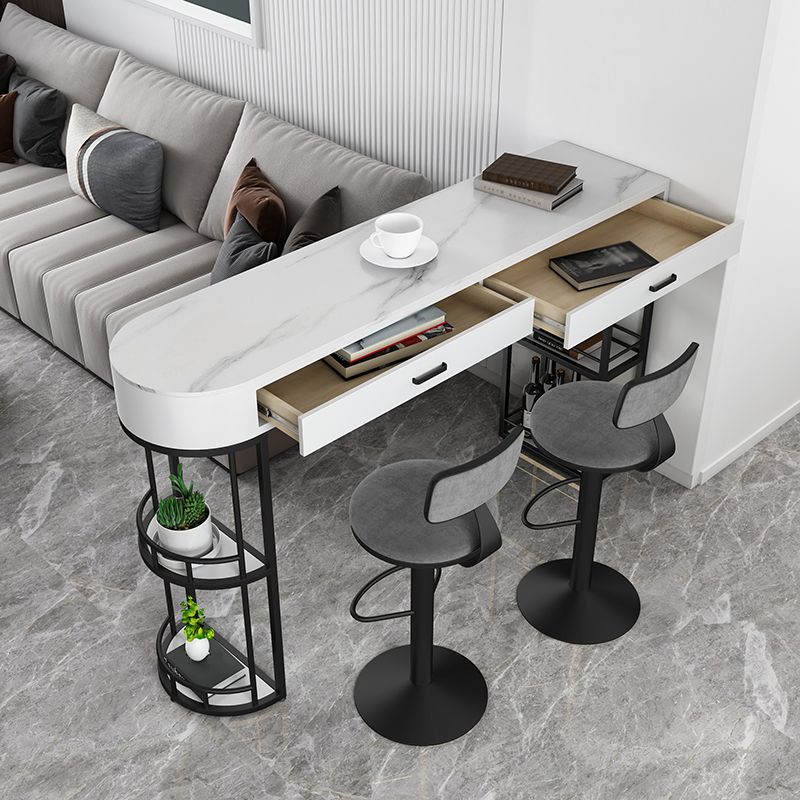 Stone Indoor Glam Bar Dining Table Iron Double Pedestal Bistro Table with Drawer Clearhalo 'Bar Furniture' 'Bar Tables' 'bar_tables' 'furn' 'furn_bar_tables' 'Furniture' 'furniture_bar_tables' 'Kitchen & Dining Furniture' 'kitchen&dining_furn' 'kitchen' 1200x1200_fab887ad-b1f3-4854-853b-ceda39ee0ad0