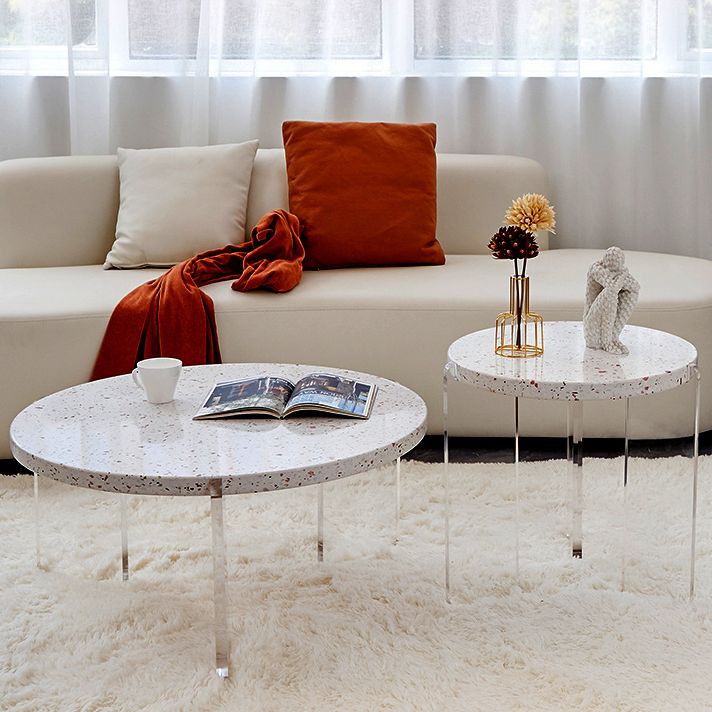Eigentijdse ronde terrazzo cocktailtafel metaal/acryl salontafel met 3 poten