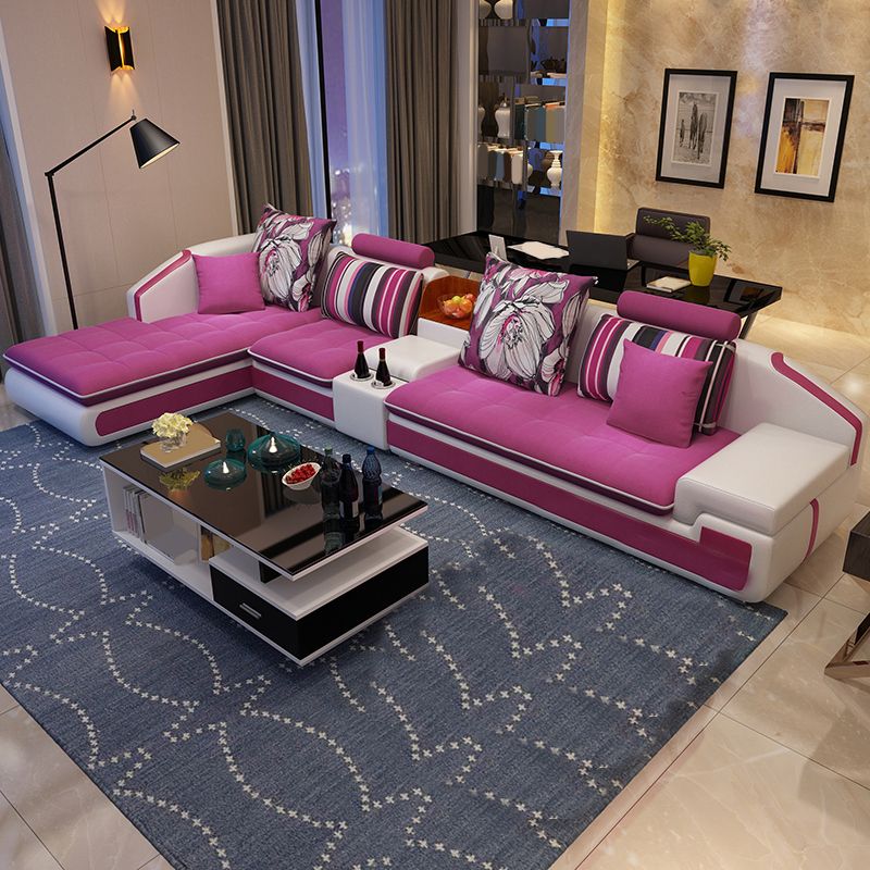 Slipcovered 4-seat Sofa & Chaise 32.28" H Adjustable Sectional