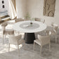 Solid Wood Pedestal Dining Table Oval Stone Top Dining Table in White