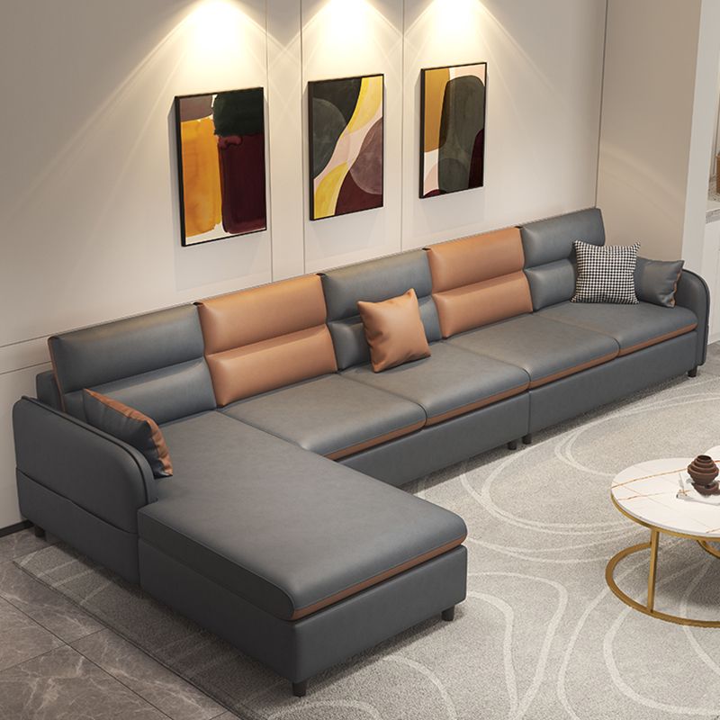 Stain Resistan Faux Leather Square Arm Sectional with Pillowed Back Cushions for Apartment Clearhalo 'furn' 'furn_sectionals' 'Furniture' 'furniture_sectionals' 'kitchen' 'kitchen_sectionals' 'Living Room Furniture' 'Sectionals' 1200x1200_facfc3ec-d8a8-4e35-872d-16b0b6f5b740