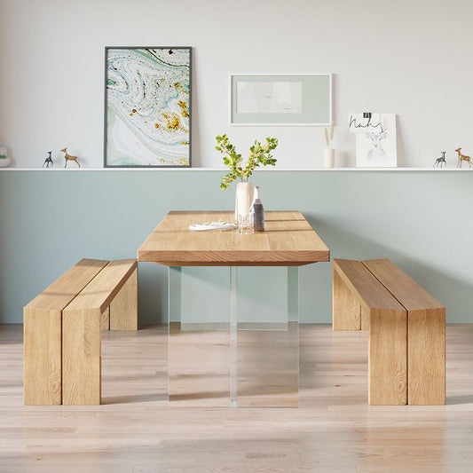 Modern Wood Top Dining Table Double Pedestal Table for Kitchen Clearhalo 'Dining Tables & Seating' 'Dining Tables' 'dining_table' 'furn' 'furn_dining_table' 'Furniture' 'Kitchen & Dining Furniture' 1200x1200_fad0ab5c-59c1-4d59-9b3f-ef4d369e9742