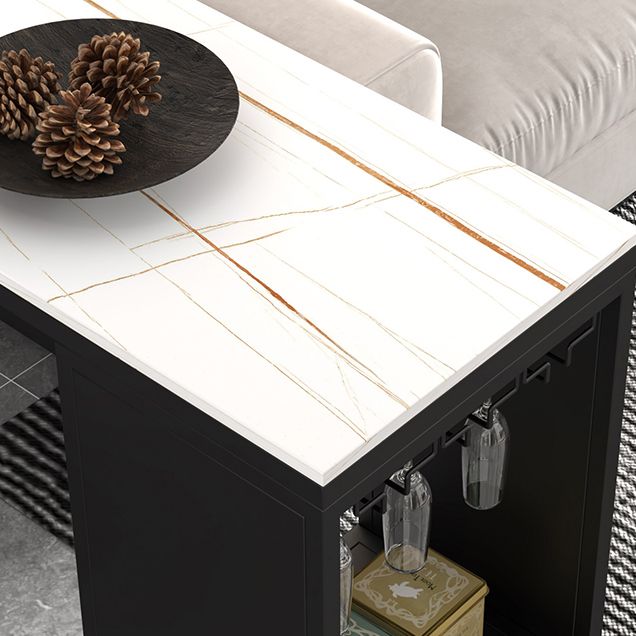 Industrial Iron Bar Table Faux Marble Rectangle Top 41.3"H Bistro Table with Storage Clearhalo 'Bar Furniture' 'Bar Tables' 'bar_tables' 'furn' 'furn_bar_tables' 'Furniture' 'furniture_bar_tables' 'Kitchen & Dining Furniture' 1200x1200_fad0b326-c343-4bf0-8056-77ee60030401