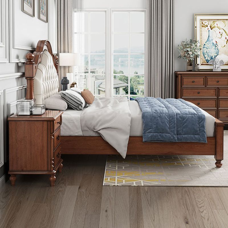 Lit standard moderne du milieu du siècle lit en bois massif avec tête de lit rembourrée