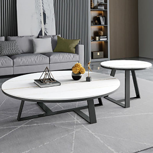 Tavolino glam in pietra ovale con base a croce di ferro 17,71 "di alto livello