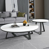 Tavolino glam in pietra ovale con base a croce di ferro 17,71 "di alto livello