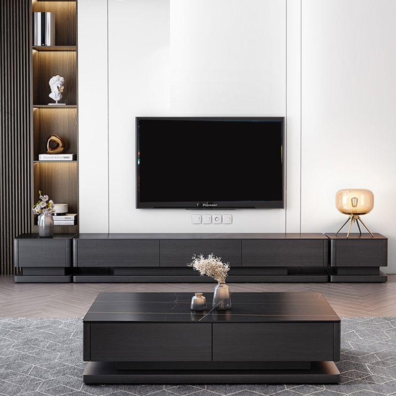 Black Stone TV Stand Console Contemporary TV Media with 3 Drawers Clearhalo 'furn' 'furn_tv_stands_entertainment_centers' 'Furniture' 'Living Room Furniture' 'TV Stands & Entertainment Centers' 'TV Stands & Media Storage Furniture' 'tv_stands_entertainment_centers' 1200x1200_fae8d0ff-6f1c-4187-a2cb-1547ec9ededc