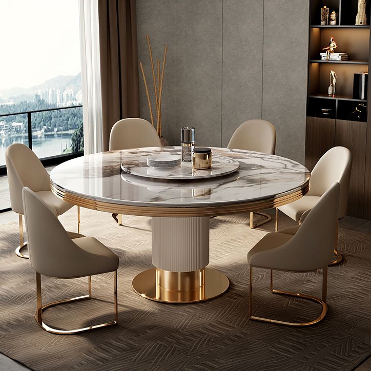 Tavolo da pranzo tradizionale in pietra di lusso Round Gold Base convertibile tavolo da pranzo