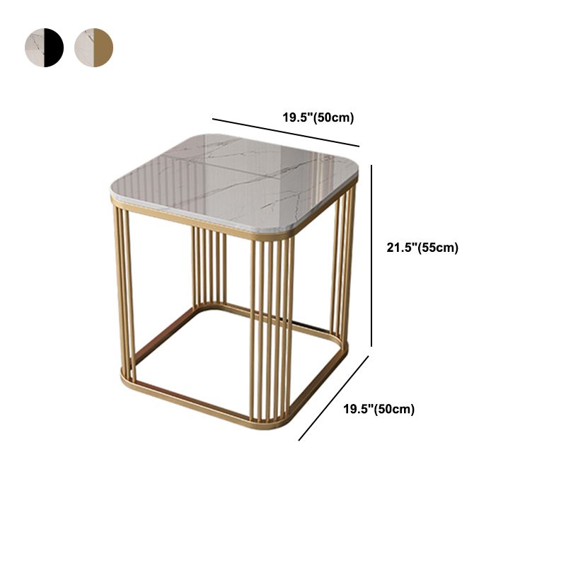 Modern Square Slate Top Side Table 21.6" Tall Iron Frame End Table