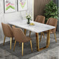 Table rectangulaire de luxe traditionnelle en métal, table en pierre frittée blanche avec base luge