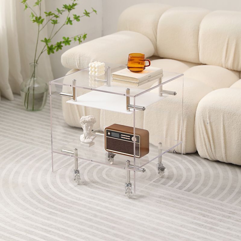 Plastic Rectangular End Table Double Tier Corner Table with Storage Clearhalo 'Coffee & Accent Tables' 'End & Side Tables' 'end_side_tables' 'furn' 'furn_end_side_tables' 'Furniture' 'Living Room Furniture' 1200x1200_faefcebb-a511-458c-950e-21396c9dfc25
