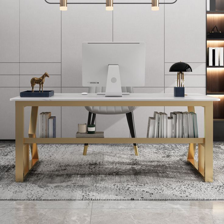 Glam Stone Office Desk Rectangular Golden Writing Desk for Office Clearhalo 'furn' 'furn_office_desk' 'Furniture' 'Office Desks' 'Office Furniture' 'office_desk' 1200x1200_faf25064-7166-49f1-93a6-82f83eb759ff