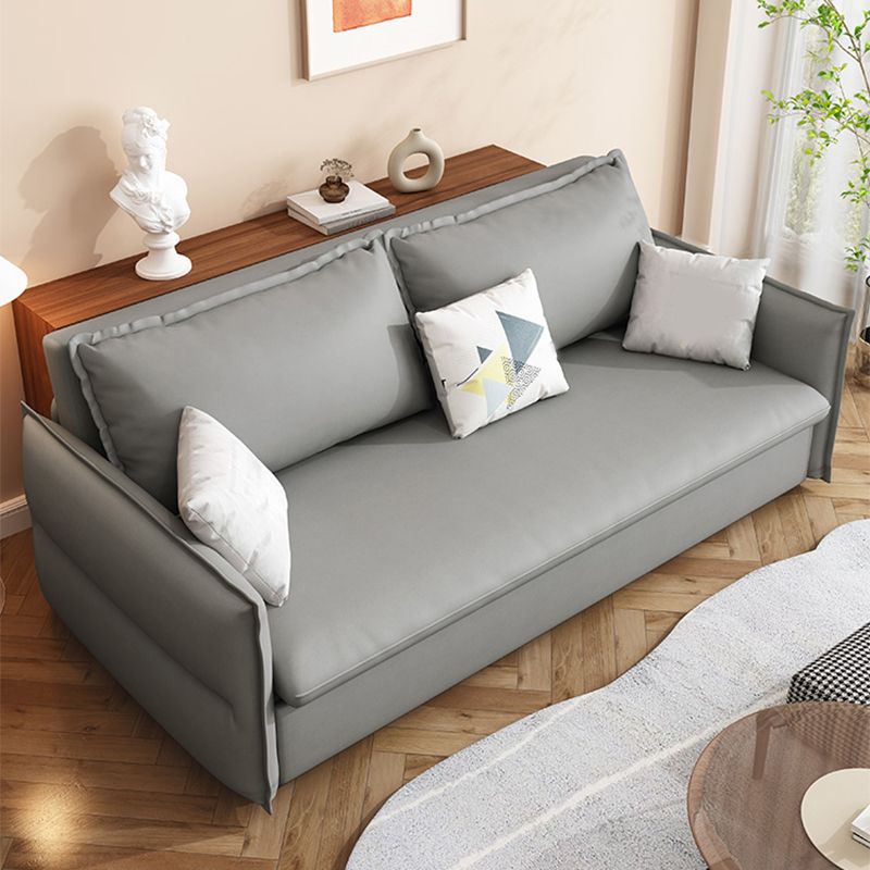 Divano in pelle in finto grigio con divano posteriore cuscino cucito cucito