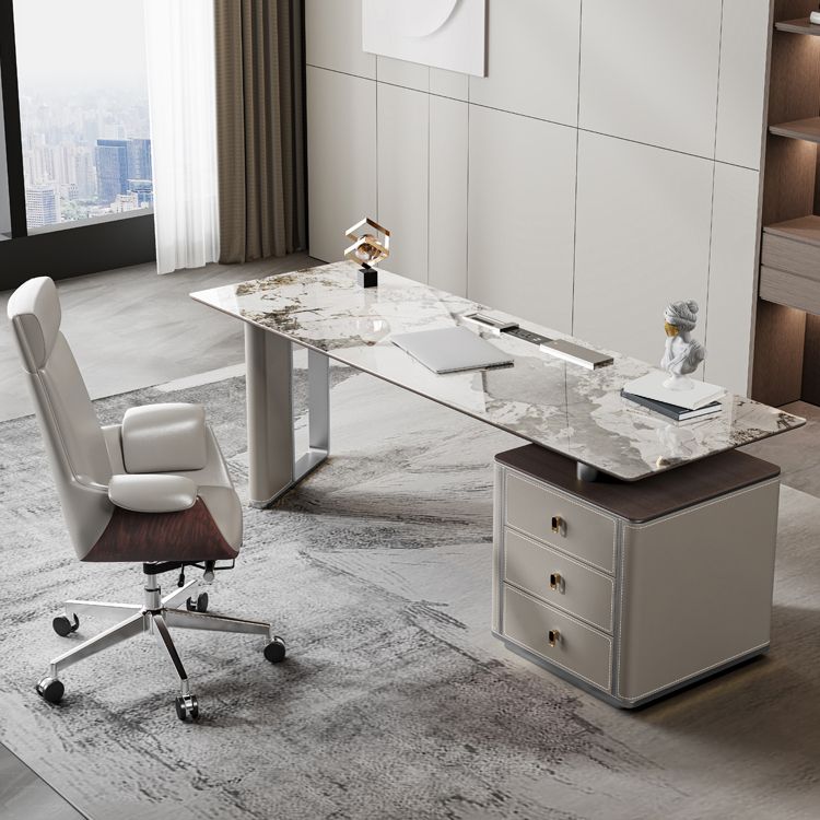 Stone Rectangular Writing Desk Modern 29.53" Tall Office Desk with Drawers Clearhalo 'furn' 'furn_office_desk' 'Furniture' 'Office Desks' 'Office Furniture' 'office_desk' 1200x1200_faf67487-6b41-4c7c-927b-254e68b72edc