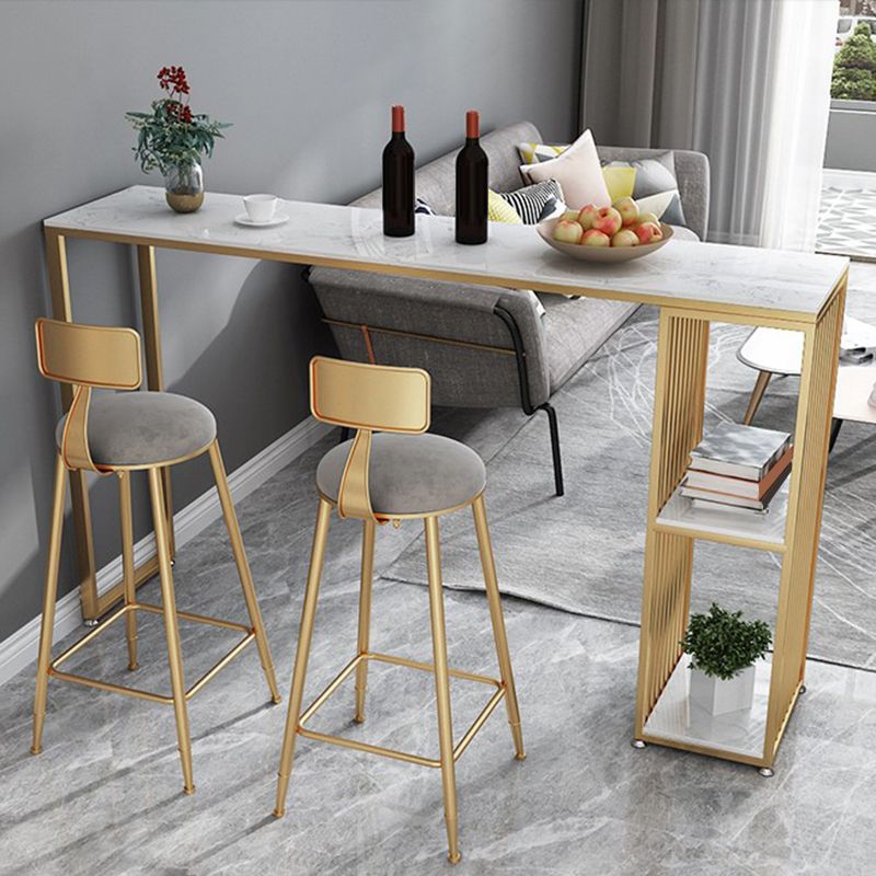 Mesa de bar rectangular de estilo industrial, mesa de comedor con barra de pedestal doble de mármol sintético