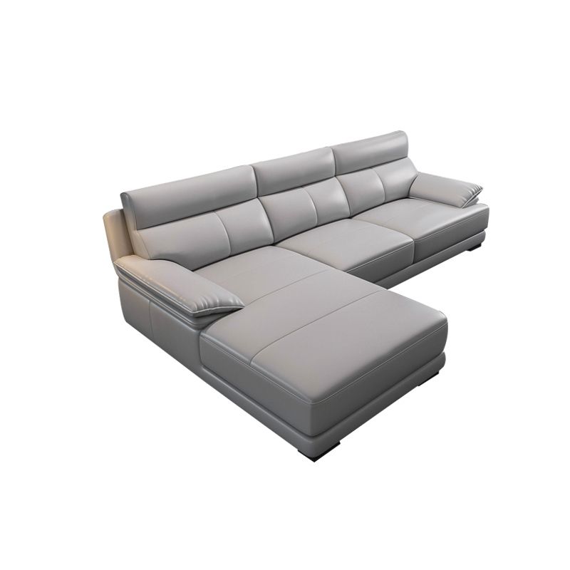 Scandinavian Stationary Cloud Gray Genuine Leather Cushion Back Sofa
