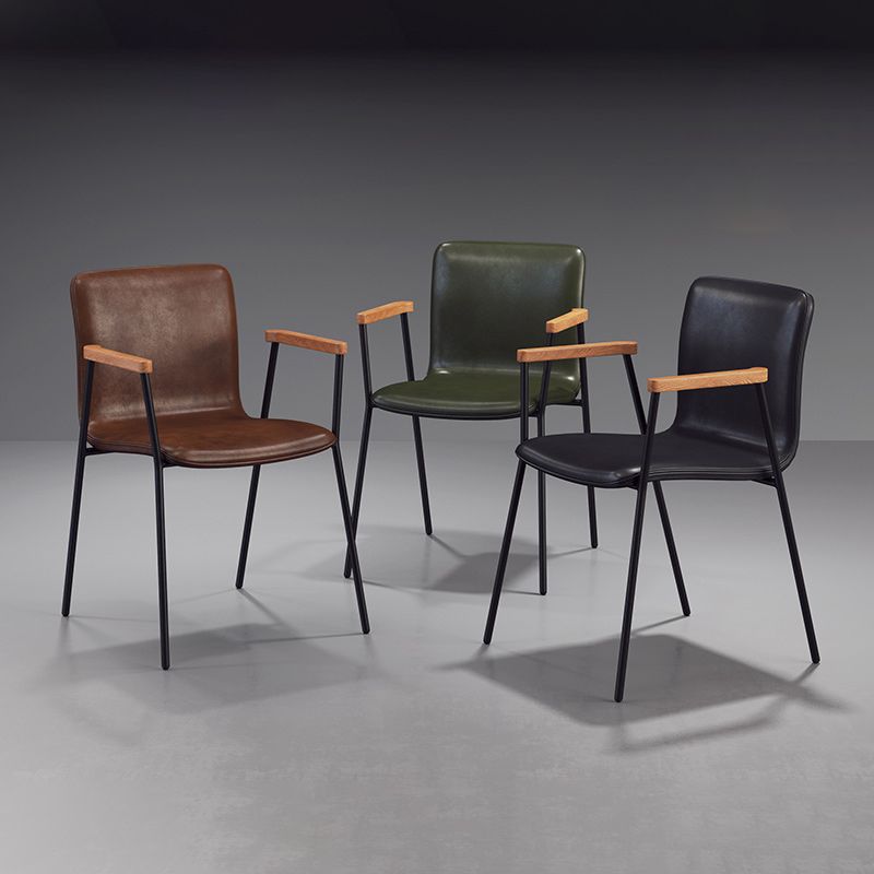 Scandinavian Design Solid Back Arm Side Chair Leather Dining Side Chair Clearhalo ' kitchen&dining_furn' 'Dining Chairs' 'Dining Tables & Seating' 'dining_chair' 'furn' 'furn_dining_chair' 'Furniture' 'furniture_dining_chair' 'Kitchen & Dining Furniture' 'kitchen' 1200x1200_fafb0dc2-9b85-44d1-8673-283bec929822