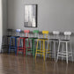 Modern Armless Backrest Counter Stool Iron Cafe Bar Stool with Wooden Seat and Pedal