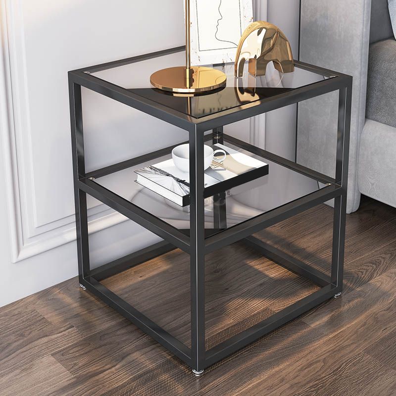 Industrial Open Storage Letto da comodino in vetro e tavolo da notte di ferro con ripiani