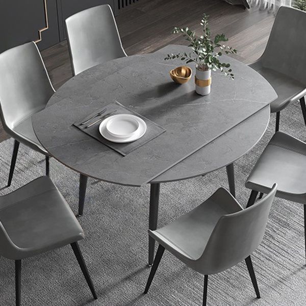 Modern Sintered Stone Dinner Table 51.18" Round Drop-Leaf Table with Black Frame Clearhalo ' dining_table' 'Dining Tables & Seating' 'Dining Tables' 'furn' 'furn_dining_table' 'Furniture' 'furniture_dining_table' 'Kitchen & Dining Furniture' 'kitchen&dining_furn' 'kitchen' 'kitchen_dining_table' 1200x1200_fafc8d7d-ba89-4c5c-bb34-ad798807aa95