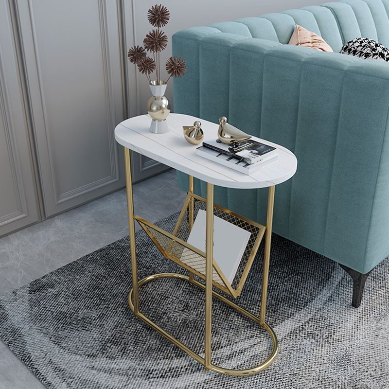 24.8" Tall Iron Frame Base End Table Oval Slate Top Side Table with Magazine Holder Clearhalo 'Coffee & Accent Tables' 'End & Side Tables' 'end_side_tables' 'furn' 'furn_end_side_tables' 'Furniture' 'Living Room Furniture' 1200x1200_fafd3fa7-414d-4b86-bf91-6a7c43b4aa19
