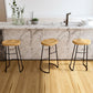 Solid Wood Backless Bar Chair Industrial Armless Metal Legs Bar Stool