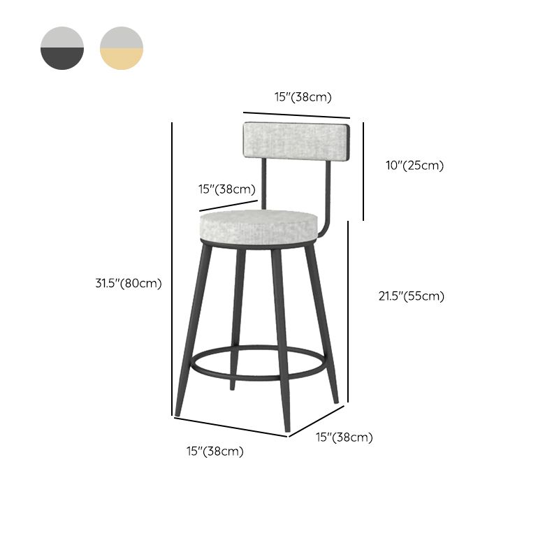 Modern Style Linen Counter Stool Round Low Back Bar Stool with Footrest Clearhalo 'Bar Furniture' 'Bar Stools' 'bar_stools' 'furn' 'furn_bar_stools' 'Furniture' 'Kitchen & Dining Furniture' 1200x1200_fafdbd7f-6b40-4fb9-9d1c-582c35fb9b42