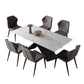 Black Frame Pedestal Casual Dining Table Modern Rectangle Dining Table with Stone Top Clearhalo 'Dining Tables & Seating' 'Dining Tables' 'dining_table' 'furn' 'furn_dining_table' 'Furniture' 'Kitchen & Dining Furniture' 1200x1200_fafe4514-5369-4e6f-9822-8d5a30ab10fe