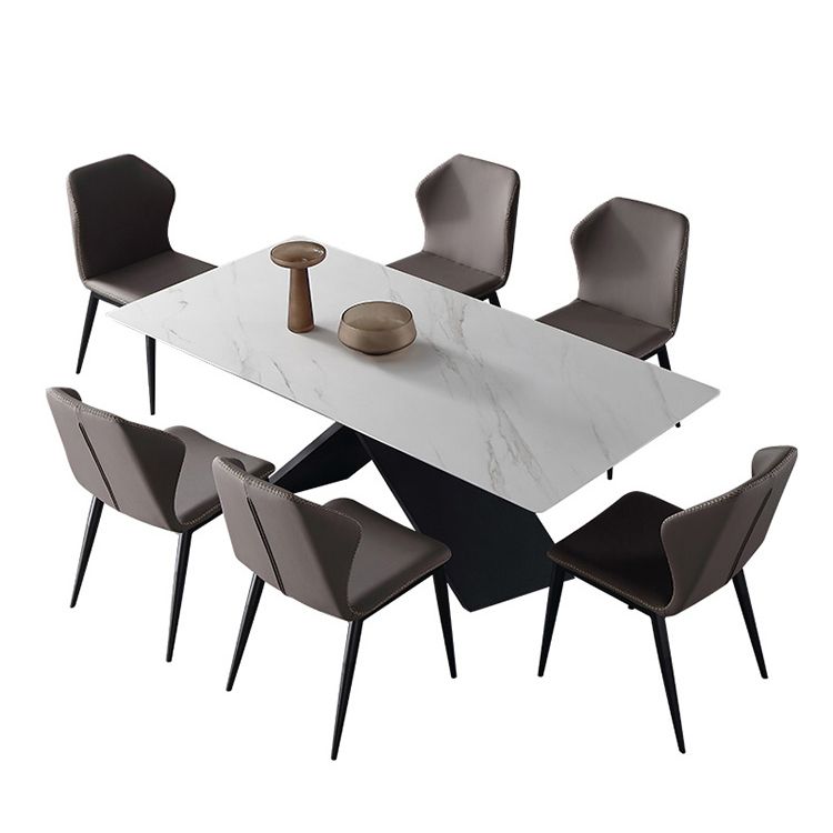 Black Frame Pedestal Casual Dining Table Modern Rectangle Dining Table with Stone Top Clearhalo 'Dining Tables & Seating' 'Dining Tables' 'dining_table' 'furn' 'furn_dining_table' 'Furniture' 'Kitchen & Dining Furniture' 1200x1200_fafe4514-5369-4e6f-9822-8d5a30ab10fe