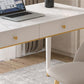 Descripción de escritura de piedra contemporánea Desk White Office White Office Base Base con cajón