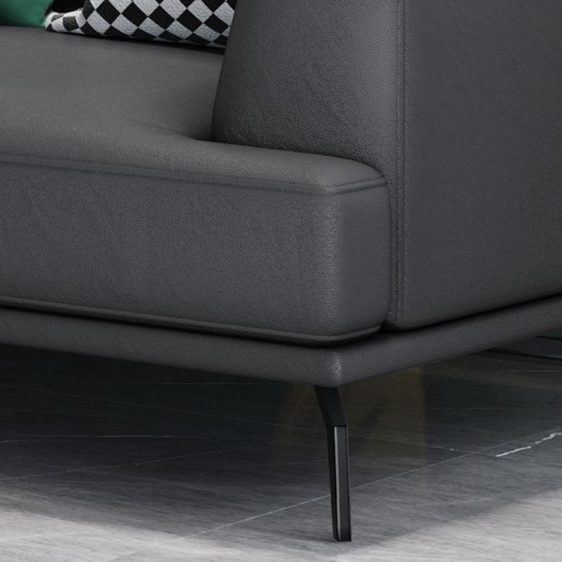 ステイン耐性のある定常フェイクレザーリビングルームスクエアアーム標準ダークグレーソファー