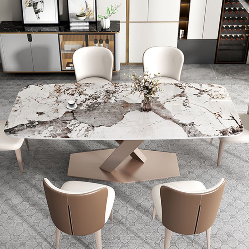 Metal Modern Rectangular Dining Table Sintered Stone Dining Table with Pedestal Base Clearhalo ' dining_table' 'Dining Tables & Seating' 'Dining Tables' 'furn' 'furn_dining_table' 'Furniture' 'furniture_dining_table' 'Kitchen & Dining Furniture' 'kitchen&dining_furn' 'kitchen' 'kitchen_dining_table' 1200x1200_fb0178b9-8003-4e69-b23b-22898c727421