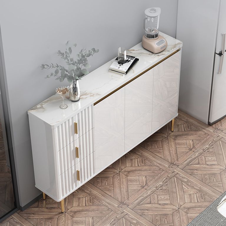 Glam Style Stone Sideboard Buffet Dining Room 34"H 3-Drawers Buffet Server in White Clearhalo 'buffet_sideboard' 'Buffets & Sideboards' 'furn' 'furn_buffet_sideboard' 'Furniture' 'Kitchen & Dining Furniture' 1200x1200_fb03d422-52a1-48e5-af79-45dc59927f56