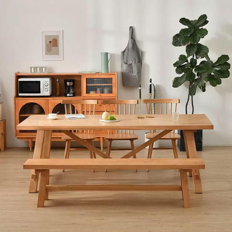 Tradizionale 1/2/3/5/7 pezzi set da pranzo tavolo da pranzo in legno di pino rettangolo per sala da pranzo