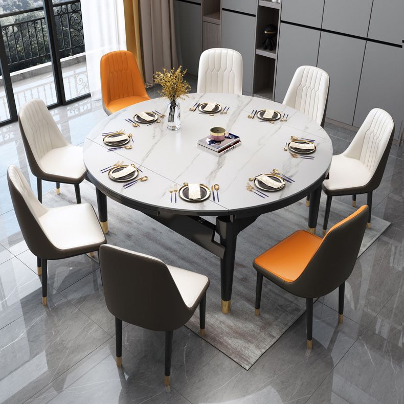 Glam Round Shape Kitchen Table Extendable Sintered Stone Dining Table with 4 Legs Base Clearhalo ' dining_table' 'Dining Tables & Seating' 'Dining Tables' 'furn' 'furn_dining_table' 'Furniture' 'furniture_dining_table' 'Kitchen & Dining Furniture' 'kitchen&dining_furn' 'kitchen' 'kitchen_dining_table' 1200x1200_fb06e2c0-b11d-4142-80d5-2455ff0738ac