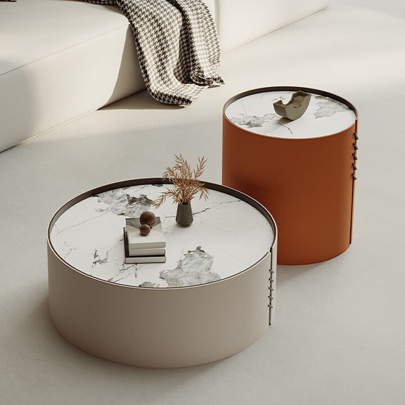 Contemporary Coffee Table Round Slate Drum Coffee Cocktail Table